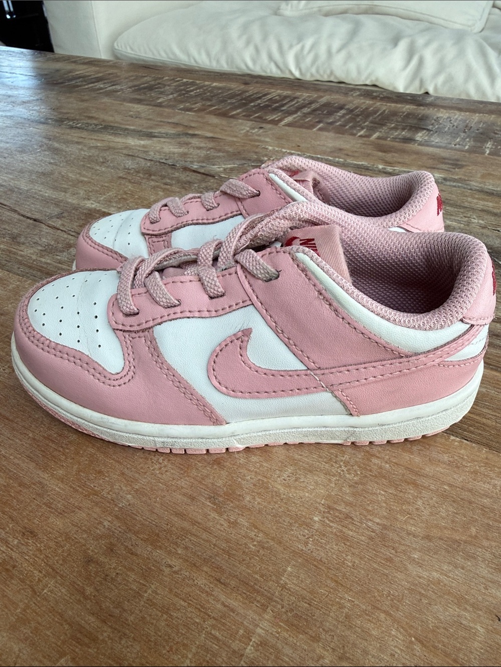 Nike Kids Pink and White Low Top Sneakers